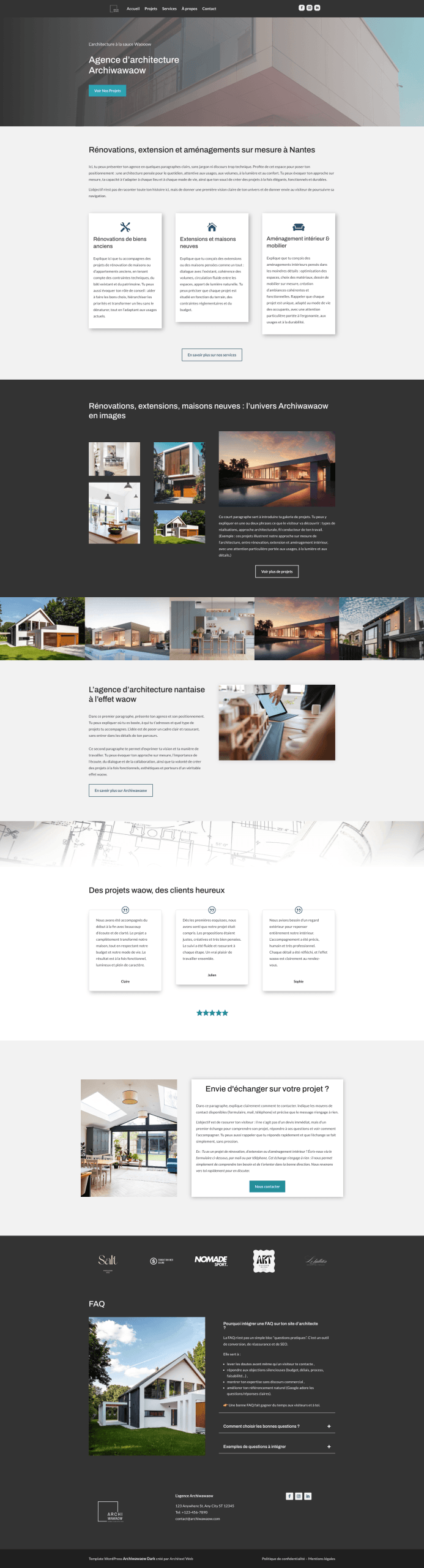template architecture dark page accueil