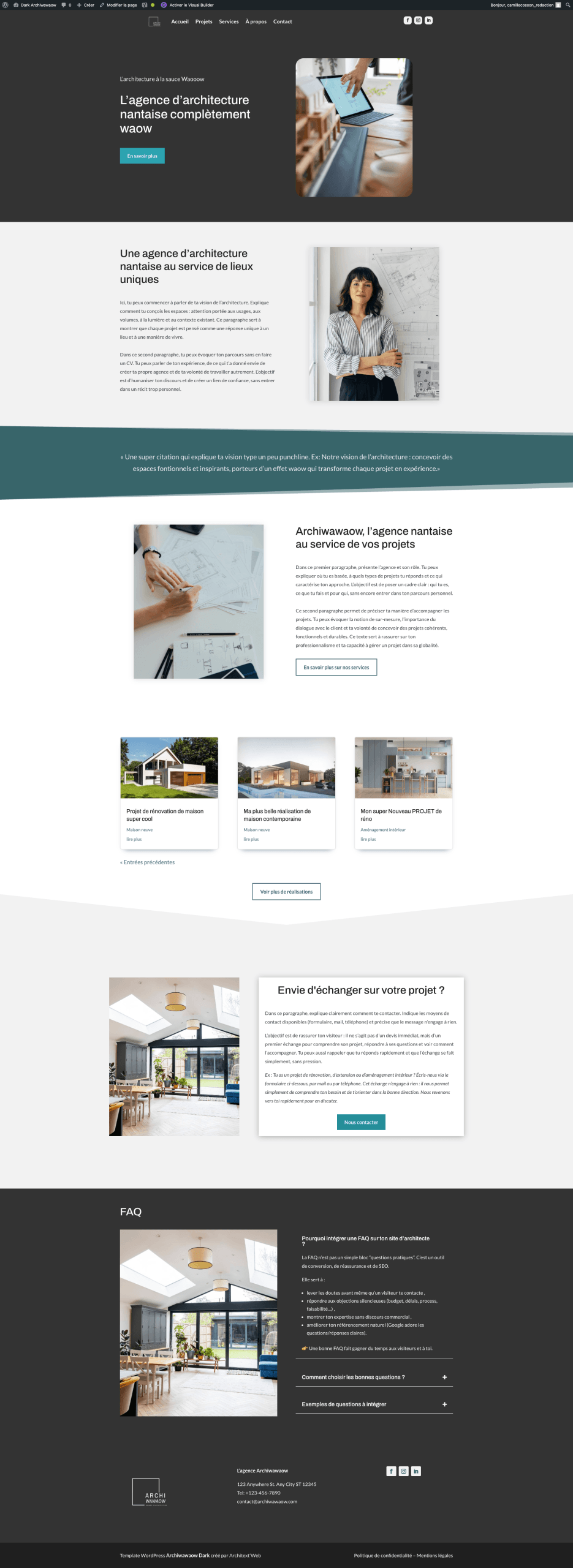 template architecture dark page à propos