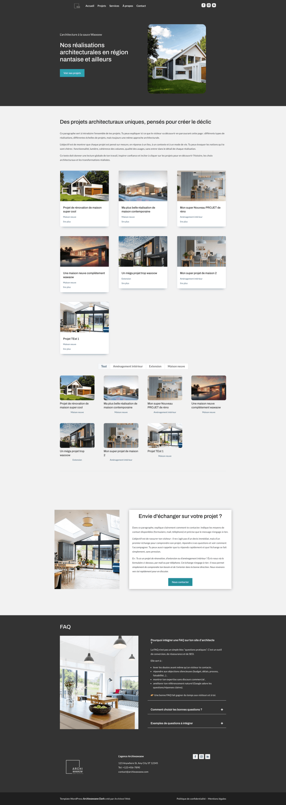 template architecture dark page projets