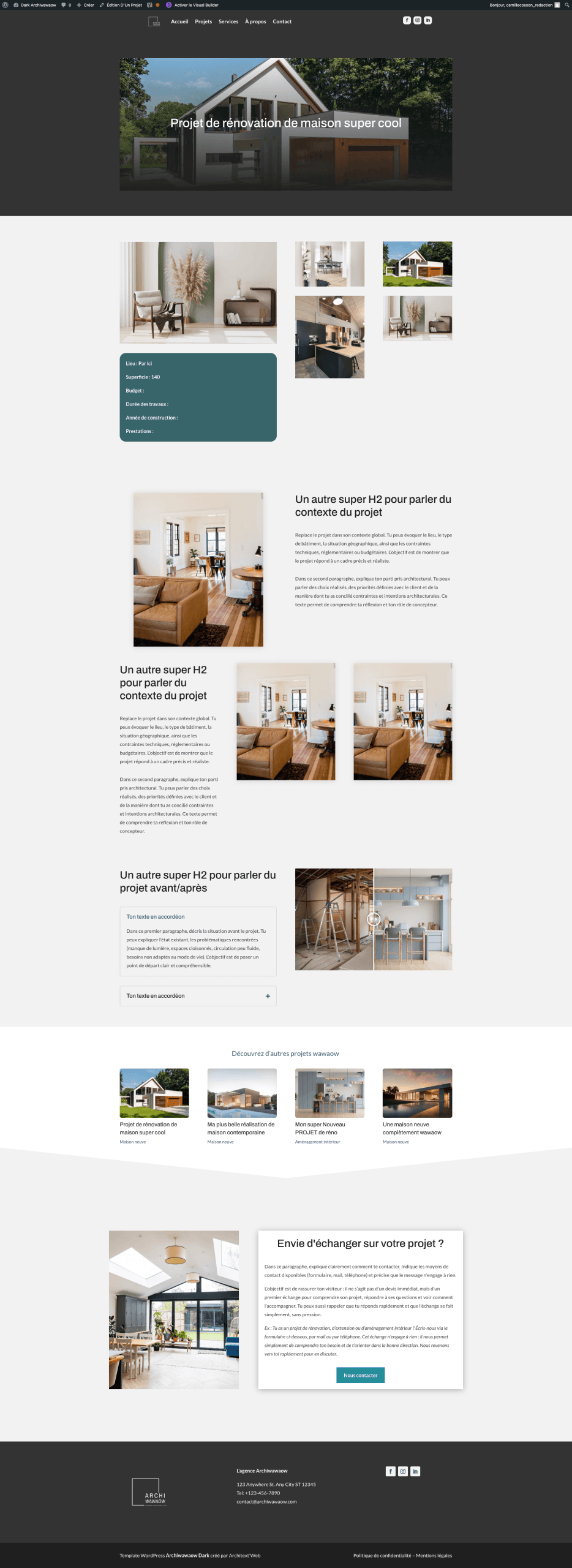 template architecture dark page template projets